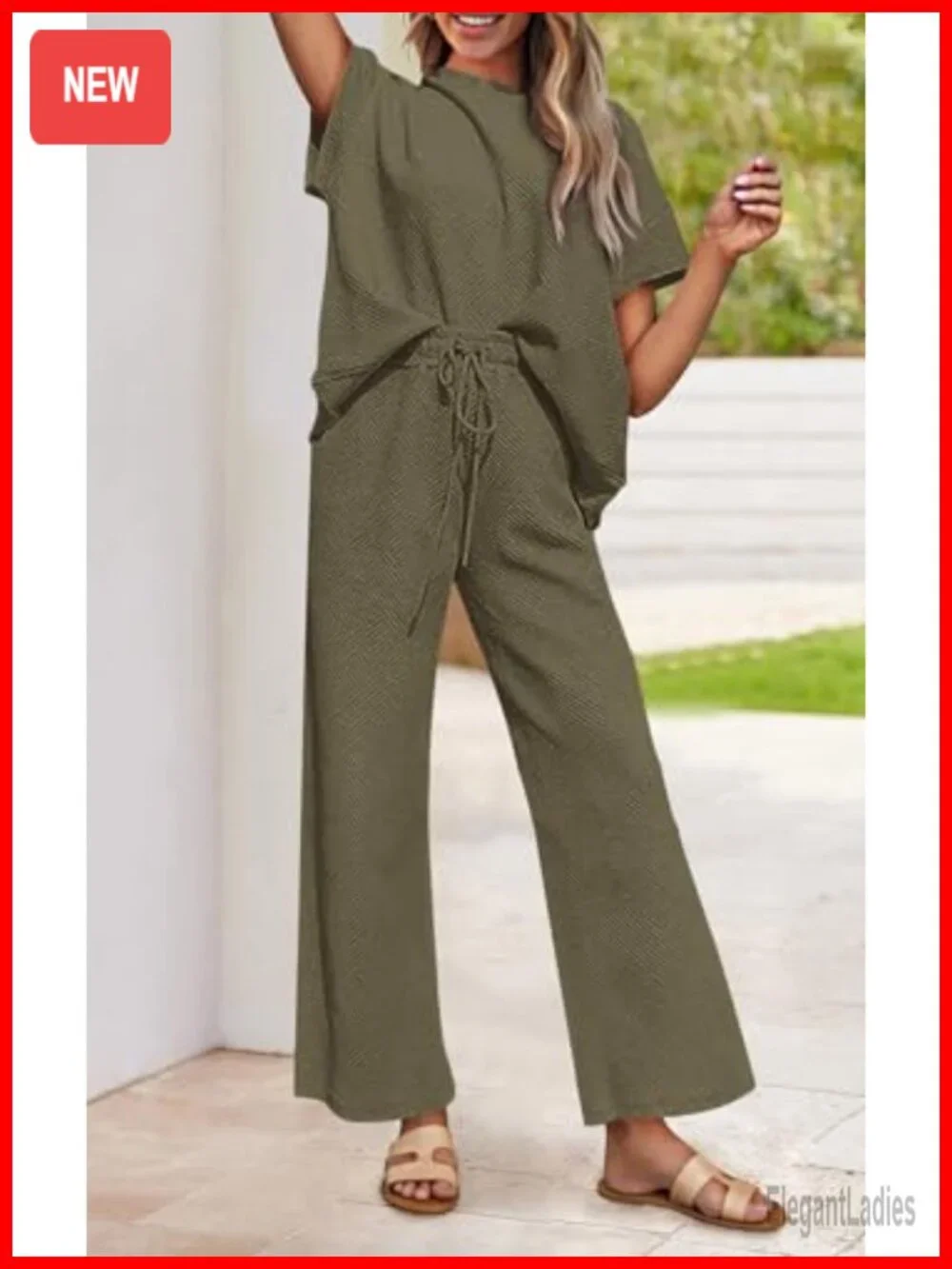 2 Piece Lounge Set Short Sleeve Top Wide Leg Pants Matching Tracksuit